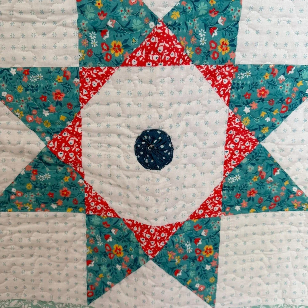Pioneer Woman Vintage Star Set‎ of 2 King Size Bed Shams Aqua Blue Quilt Pattern